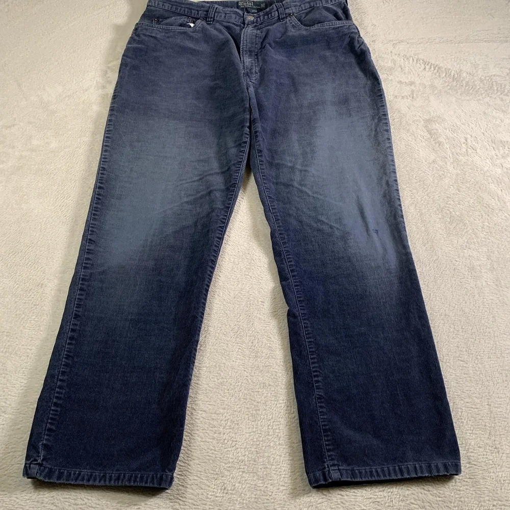 Vintage Polo Ralph Lauren Pants‎ Mens 36x30(36x29) Blue Corduroy Dungarees 90s